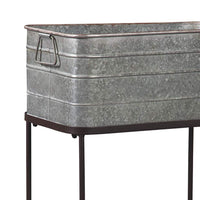 Rectangular Metal Beverage Tub with Stand and Open Grid Shelf, Gray and Black