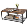 Metal Frame Coffee Table with Wooden Top and Mesh Bottom Shelf, Brown and Black