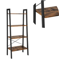 Four Tiered Rustic Wooden Ladder Shelf with Iron Framework, Brown and Black