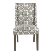 Wooden Parson Dining Chairs with Trellis Patterned Fabric Upholstered Seating, Gray, Set of Two