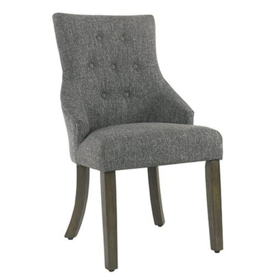 Fabric Upholstered Wooden Button Tufted Dining Chair, Dark Gray and Brown