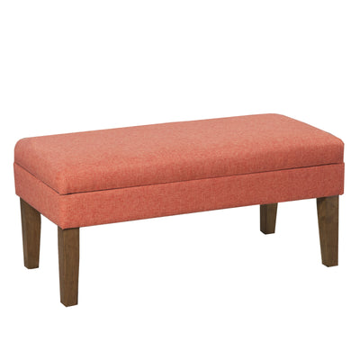 Fabric Upholstered Wooden Bench with Lift Top Storage, Orange