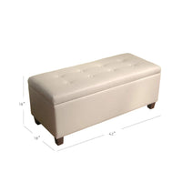 Leatherette Upholstered Tufted Storage Bench with Wooden Legs, Cream and Brown