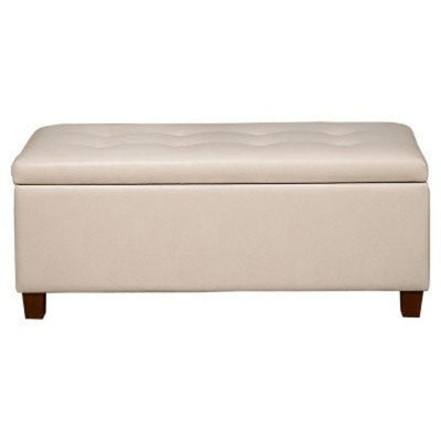 Leatherette Upholstered Tufted Storage Bench with Wooden Legs, Cream and Brown