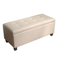 Leatherette Upholstered Tufted Storage Bench with Wooden Legs, Cream and Brown