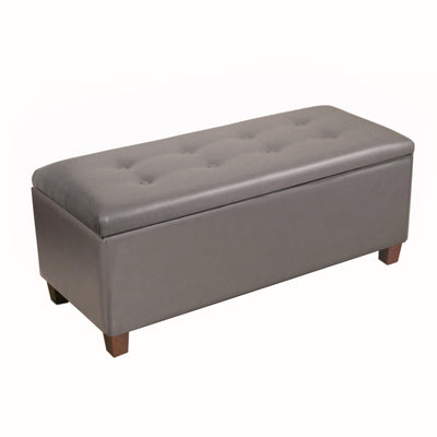 Faux Leather Upholstered Wooden Storage Bench with Hidden Storage and Hinged Lid , Brown and Gray