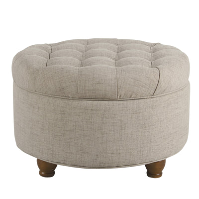 Fabric Upholstered Wooden Ottoman with Tufted Lift Off Lid Storage, Beige