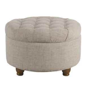 Fabric Upholstered Wooden Ottoman with Tufted Lift Off Lid Storage, Beige