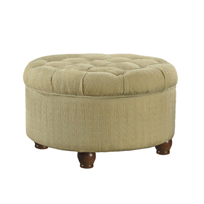 Fabric Upholstered Wooden Ottoman with Tufted Lift Off Lid Storage, Beige and Brown