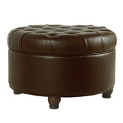 Leatherette Upholstered Wooden Ottoman with Tufted Lift Off Lid Storage, Brown