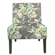 Fabric Upholstered Wooden Armless Accent Chair with Bold Floral Pattern, Multicolor