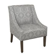 Geometric Pattern Fabric Upholstered Wooden Accent Chair with Swooping Armrests, Gray and Brown