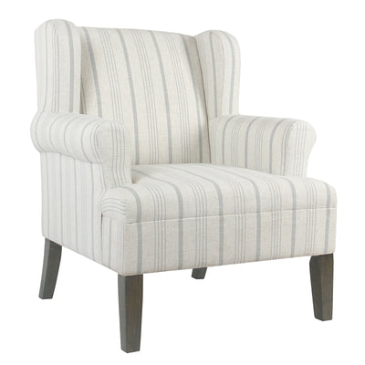 Stripped Pattern Fabric Upholstered Wooden Accent Chair with Wing Back, Multicolor