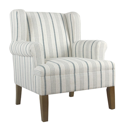 Fabric Upholstered Wooden Accent Chair with Wing Back, Multicolor