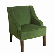 Fabric Upholstered Wooden Accent Chair with Swooping Armrests, Green and Brown
