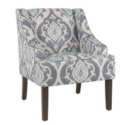 Fabric Upholstered Wooden Accent Chair with Swooping Armrests and Damask Pattern Design, Multicolor