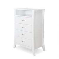 Wooden Four Drawers Chest with Open Top Compartment and Splayed Legs, White