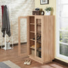Wooden Cabinet with Two Wire Mesh Doors and Five Open Compartments, Brown