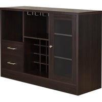 Wooden Server with One Side Door Storage Cabinets and Two Drawers, Espresso Brown