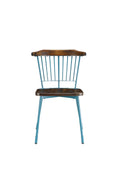 Wood and Metal Side Chairs with Slat Style Back, Blue and Brown, Set of Two