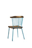 Wood and Metal Side Chairs with Slat Style Back, Blue and Brown, Set of Two