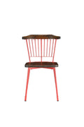 Wood and Metal Side Chairs with Slat Style Back, Red and Brown, Set of Two