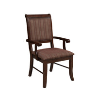 Wooden Arm Chairs with Fabric Upholstered Seat and Back, Brown, Set of Two