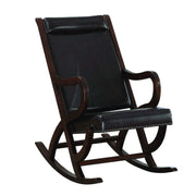Faux Leather Upholstered Wooden Rocking Chair with Looped Arms, Brown