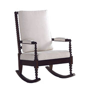 Wooden Rocking Chair with Fabric Upholstered Cushions, White and Brown
