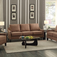Linen Fabric Upholstered Wooden Three Seater Sofa with Nail head Details, Brown