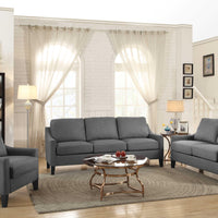Linen Fabric Upholstered Wooden Three Seater Sofa with Nail head Details, Gray and Brown