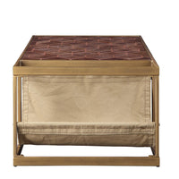 Metal Constructed Coffee Table with Leatherette Top and Magazine Holder, Beige and Gold