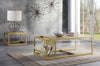 Metal Constructed Coffee Table with Leatherette Top and Magazine Holder, Beige and Gold
