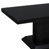 Wooden Coffee Table with LED Inlaid Pedestal Base and Beveled Edges, Black