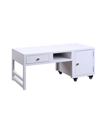 Rectangular Convertible Coffee Table with Spacious Storage and Castors, White