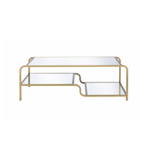 Metal Framed Mirror Coffee Table with Tiered Shelves, Gold and Mirror