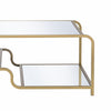 Metal Framed Mirror Coffee Table with Tiered Shelves, Gold and Mirror
