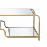 Metal Framed Mirror Coffee Table with Tiered Shelves, Gold and Mirror