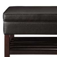 Leatherette Upholstered Wooden Cocktail Table with Lift Top Storage, Black and Brown