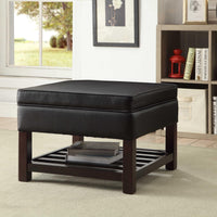 Leatherette Upholstered Wooden Cocktail Table with Lift Top Storage, Black and Brown