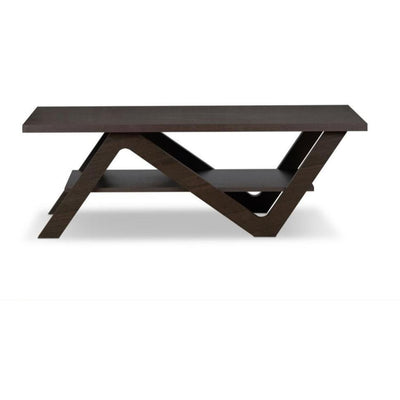 Contemporary Style Wooden Coffee Table with Open Bottom Shelf, Espresso Brown