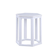 Hexagonal Shape Wooden End Table with Marble Top, Pack of Two, White