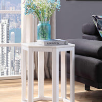 Hexagonal Shape Wooden End Table with Marble Top, Pack of Two, White