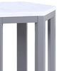 Hexagonal Shape Wooden End Table with Marble Top, Pack of Two, White and Silver