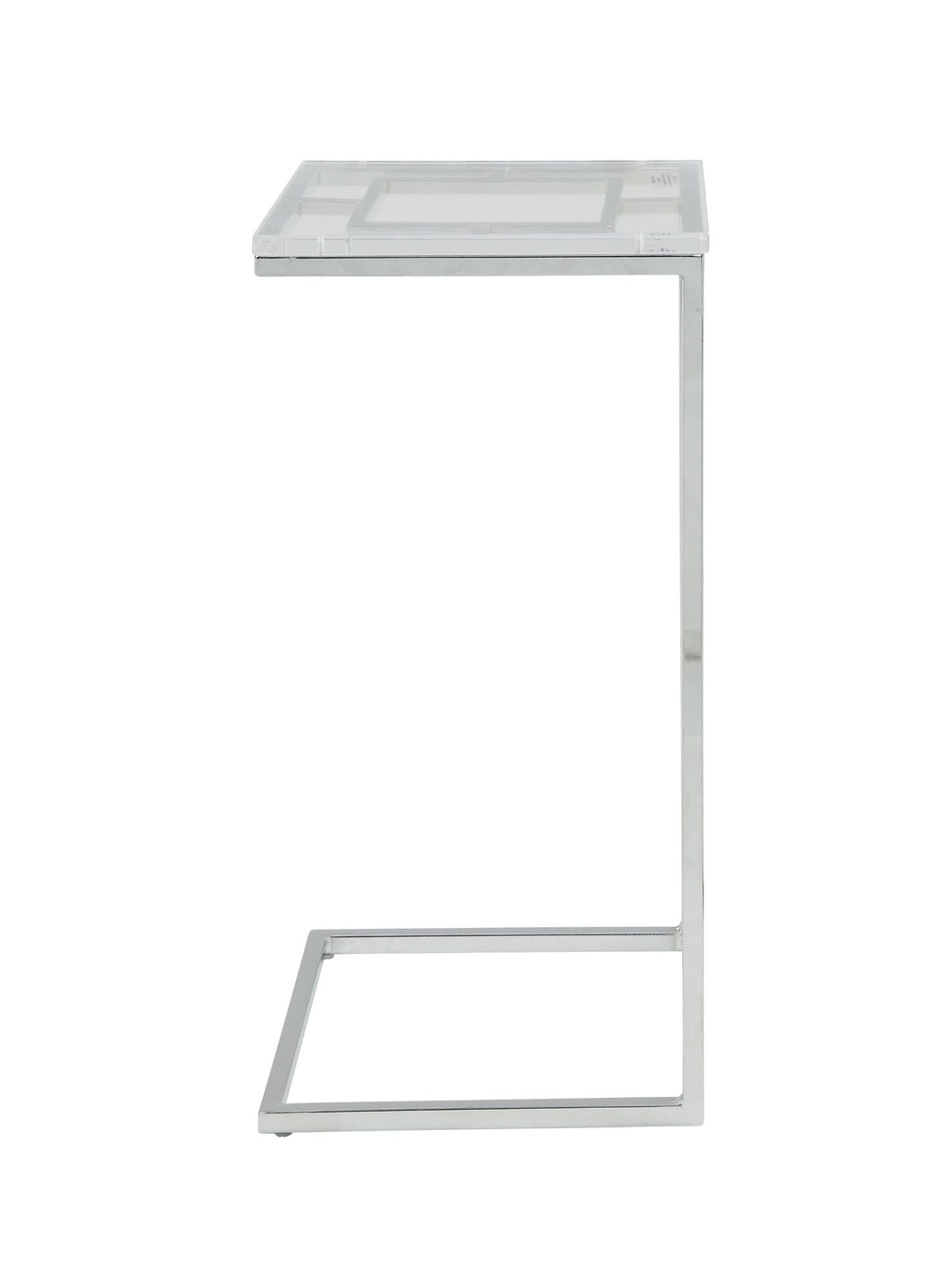 Acrylic Top Side Table Geometric C-Shaped Metal Base, Silver and Clear