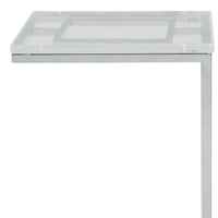 Acrylic Top Side Table Geometric C-Shaped Metal Base, Silver and Clear