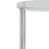 Round Metal Framed Side Table with Cross Base and Acrylic Top, Silver and Clear