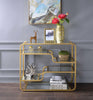 Metal Framed Mirror Sofa Table with Tiered Shelves, Gold and Clear