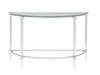 Acrylic and Metal Half Moon Sofa Table with Glass Top, Silver and Clear