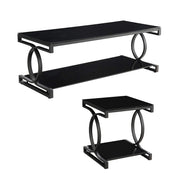 Metal and Glass Coffee Table Set with Two End Tables, Pack of Three, Black